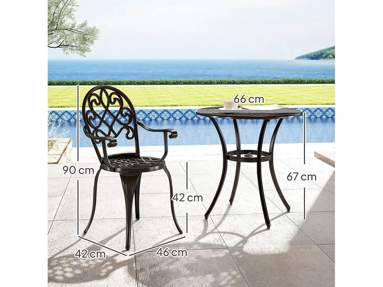 Ninette Black Aluminium 3 Piece Bistro Set 2 Seats Rust Resistant