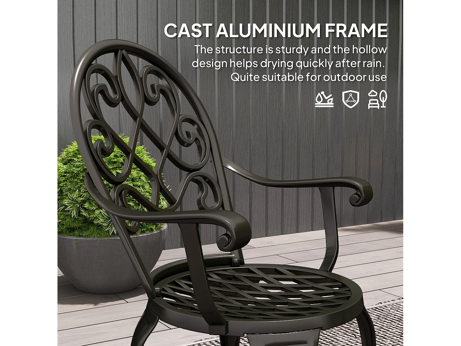 Ninette Black Aluminium 3 Piece Bistro Set 2 Seats Rust Resistant