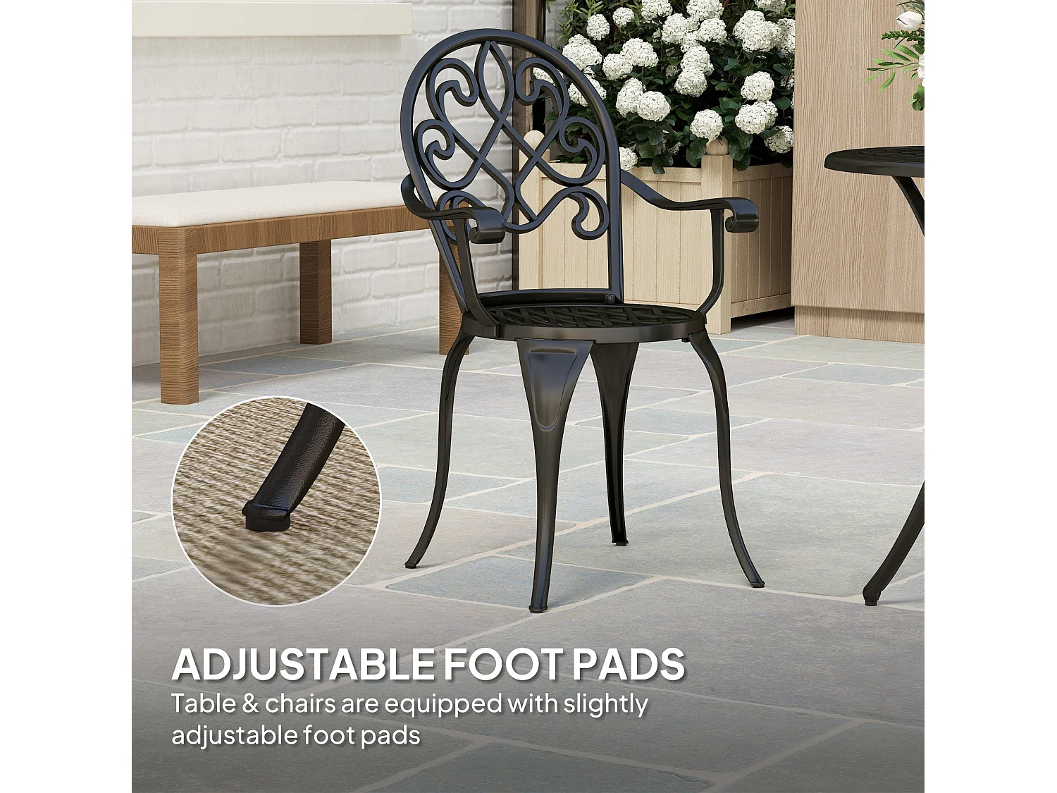 Ninette Black Aluminium 3 Piece Bistro Set 2 Seats Rust Resistant