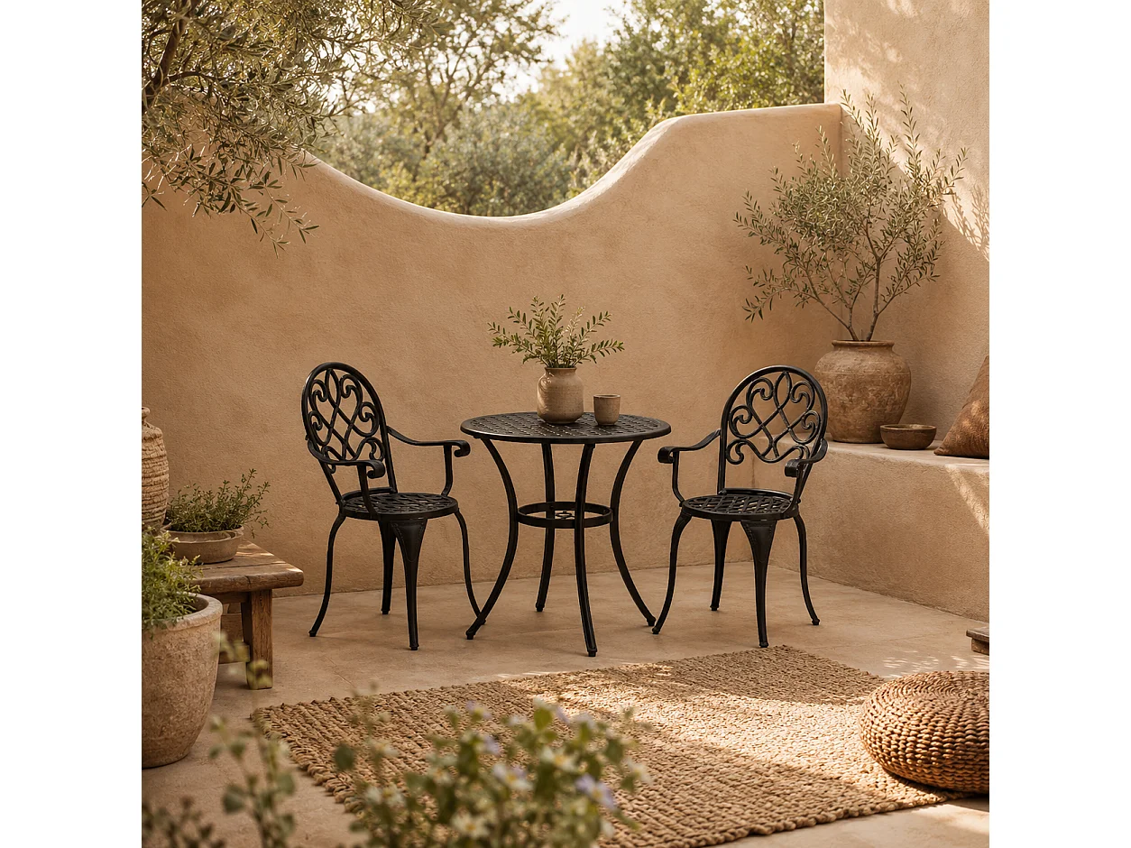 Ninette Black Aluminium 3 Piece Bistro Set 2 Seats Rust Resistant
