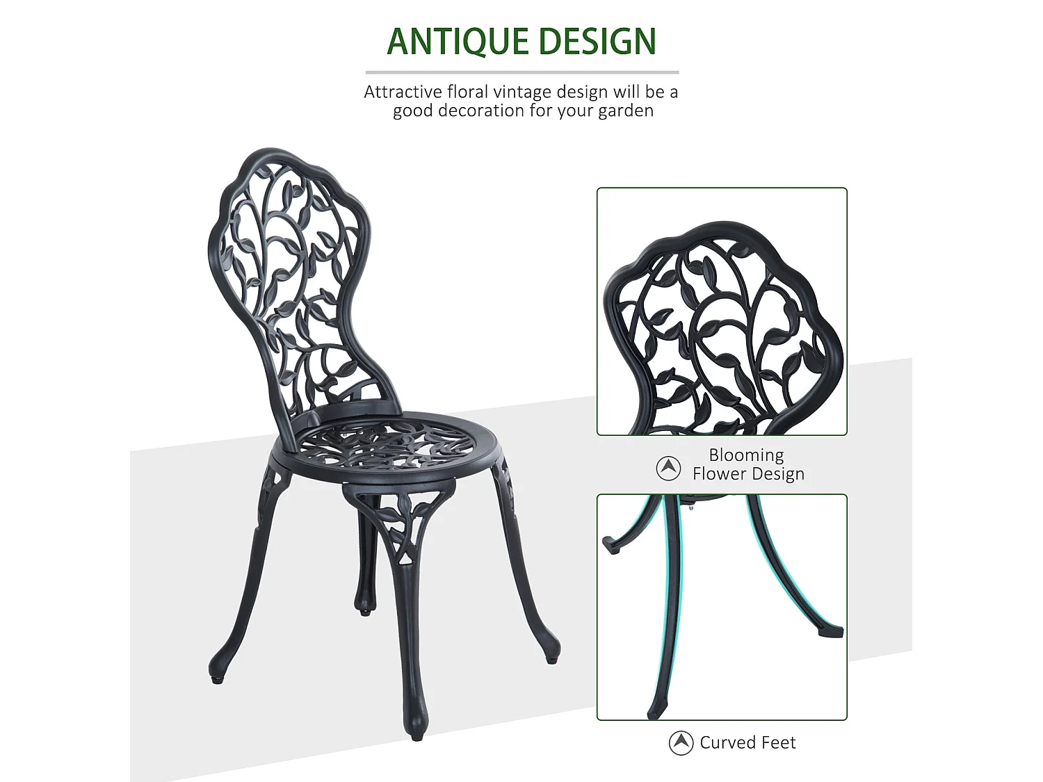 Kanesu 3 Piece Aluminium Bistro Dining Set Antique Black