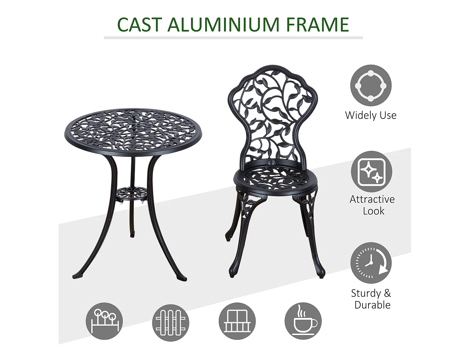 Kanesu 3 Piece Aluminium Bistro Dining Set Antique Black