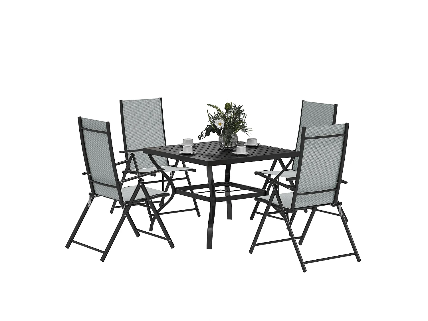 Mattilo 4 Seater Light Grey Mesh and Black Steel Frame Outdoor Dining Set