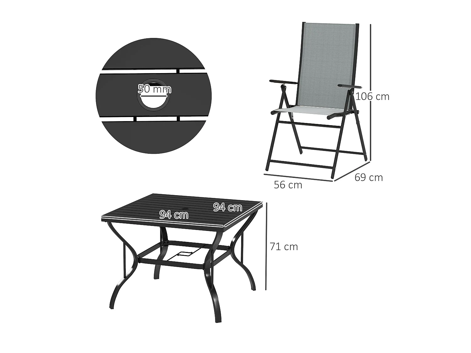 Mattilo 4 Seater Light Grey Mesh and Black Steel Frame Outdoor Dining Set