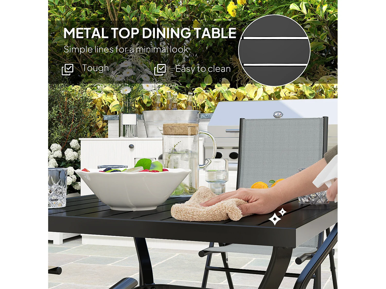Mattilo 4 Seater Light Grey Mesh and Black Steel Frame Outdoor Dining Set