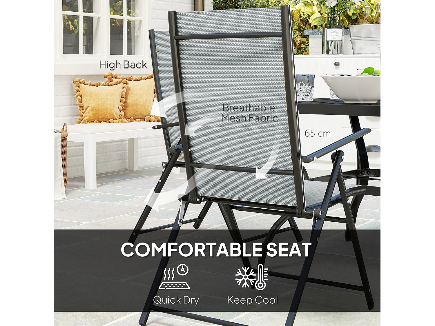 Mattilo 4 Seater Light Grey Mesh and Black Steel Frame Outdoor Dining Set