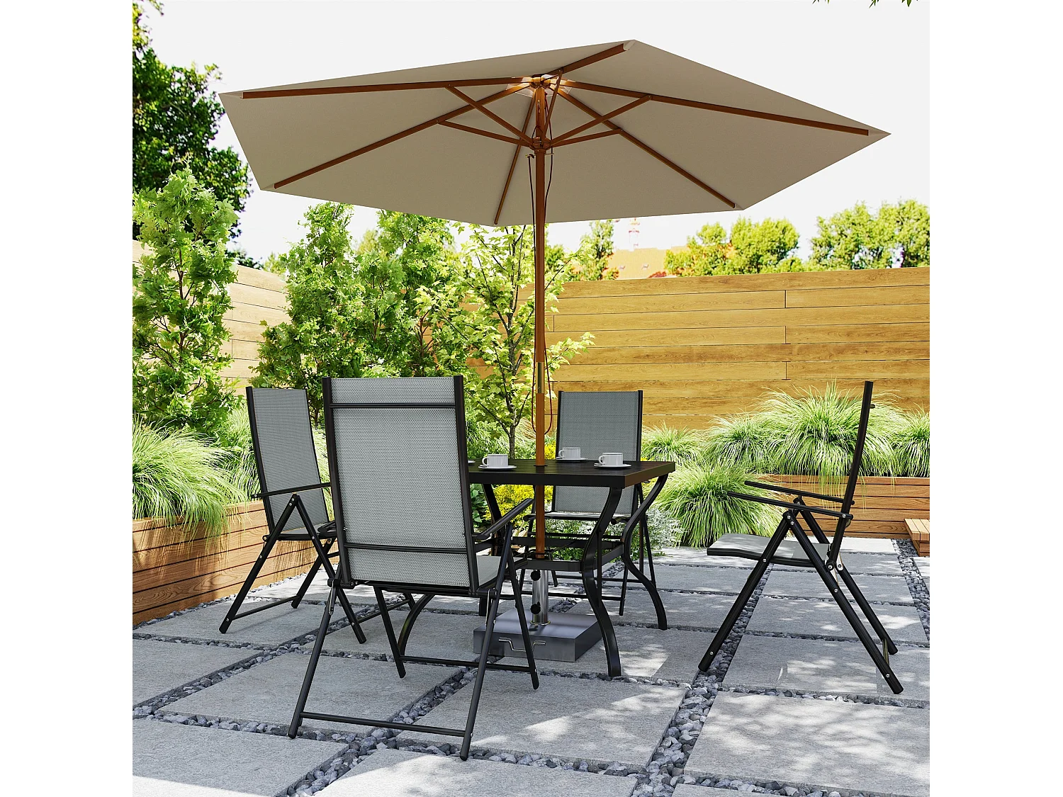 Mattilo 4 Seater Light Grey Mesh and Black Steel Frame Outdoor Dining Set