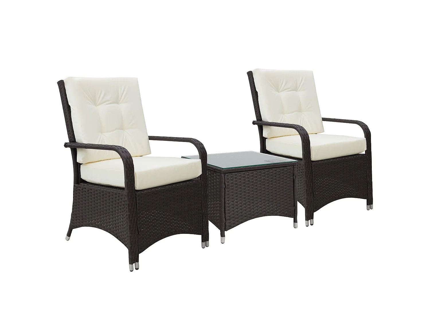 Lofita 3 Piece Rattan Bistro Set Brown and Cream Cushions with Protective Cover
