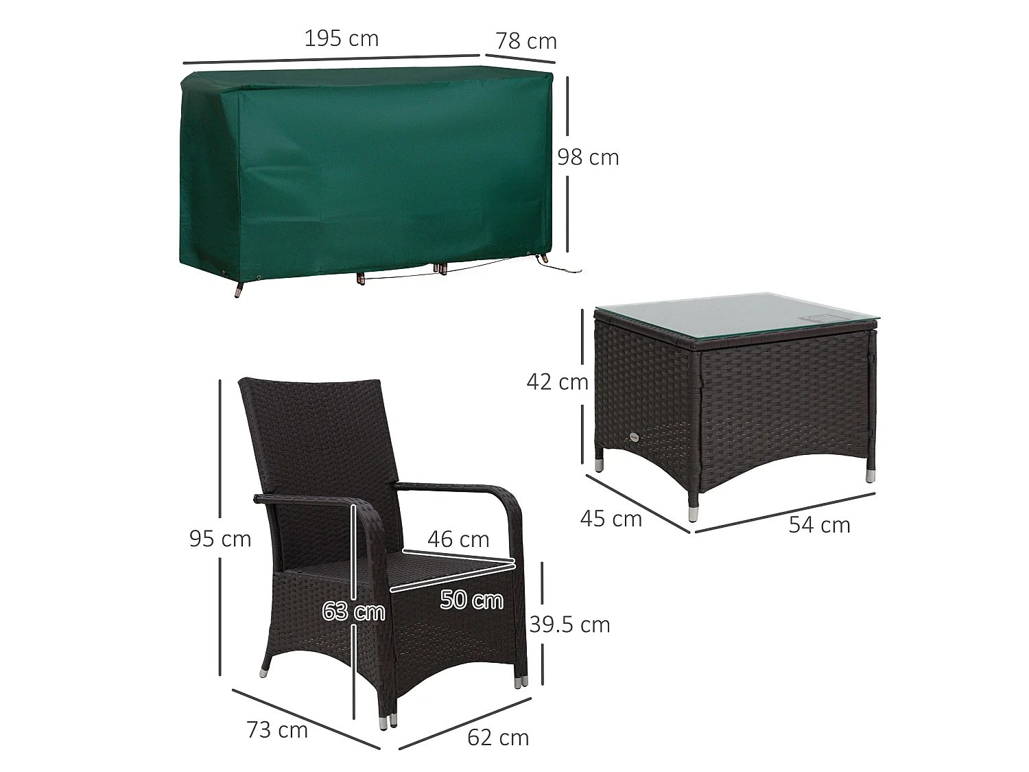 Lofita 3 Piece Rattan Bistro Set Brown and Cream Cushions with Protective Cover