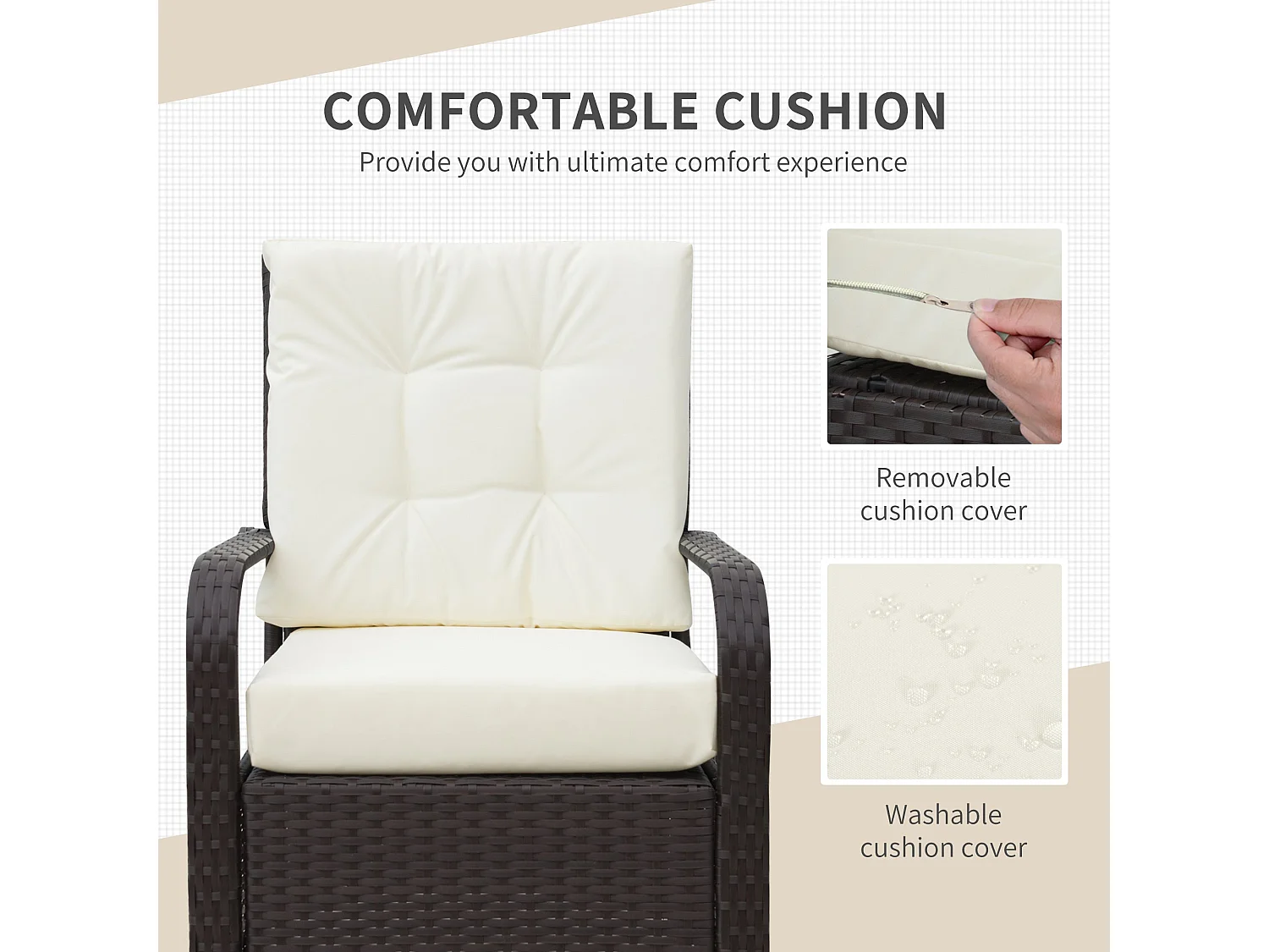 Lofita 3 Piece Rattan Bistro Set Brown and Cream Cushions with Protective Cover