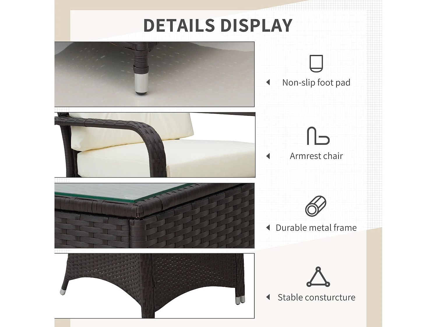 Lofita 3 Piece Rattan Bistro Set Brown and Cream Cushions with Protective Cover