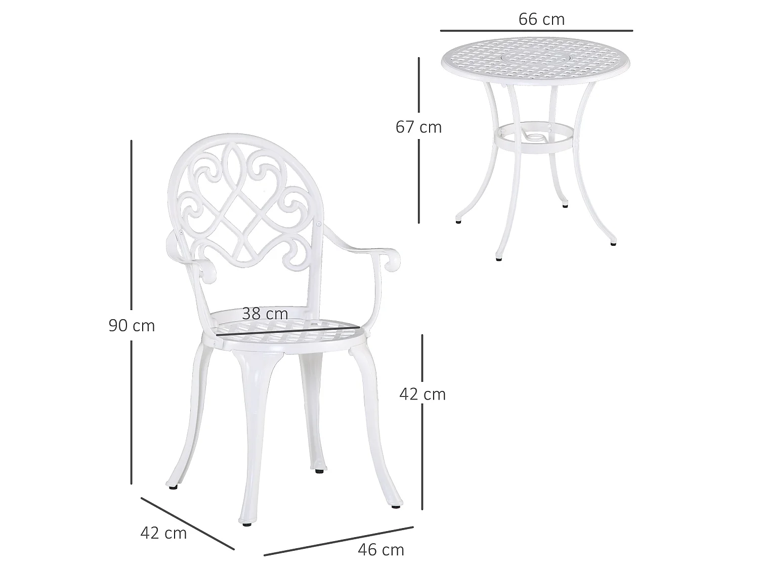 Safa 3 Piece Aluminium Bistro Set in White Vintage Style 2 Seats