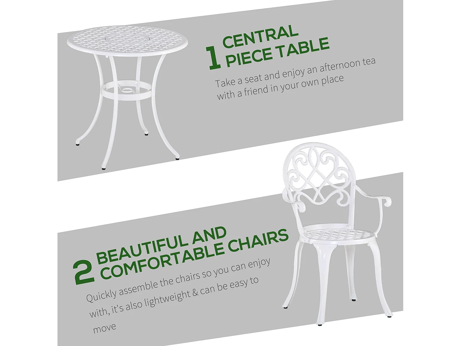 Safa 3 Piece Aluminium Bistro Set in White Vintage Style 2 Seats