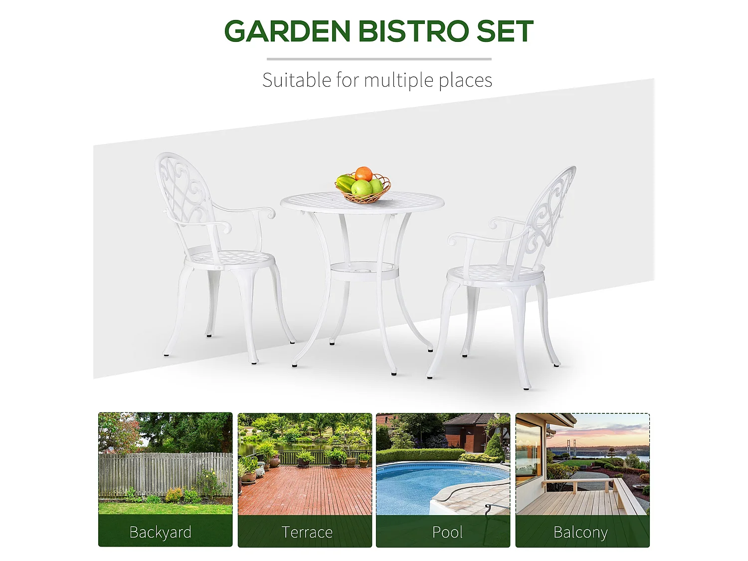 Safa 3 Piece Aluminium Bistro Set in White Vintage Style 2 Seats