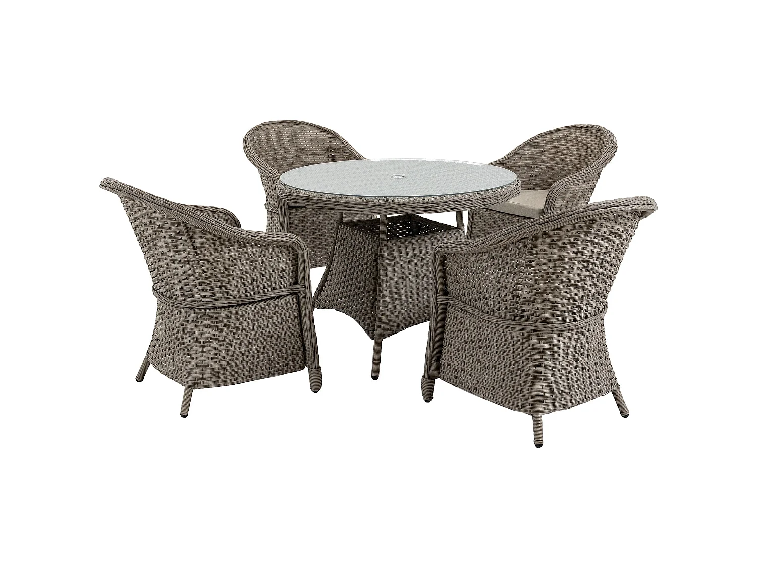 Vifi 4 Seater Outdoor Rattan Dining Set Grey with Glass Table and Cushions