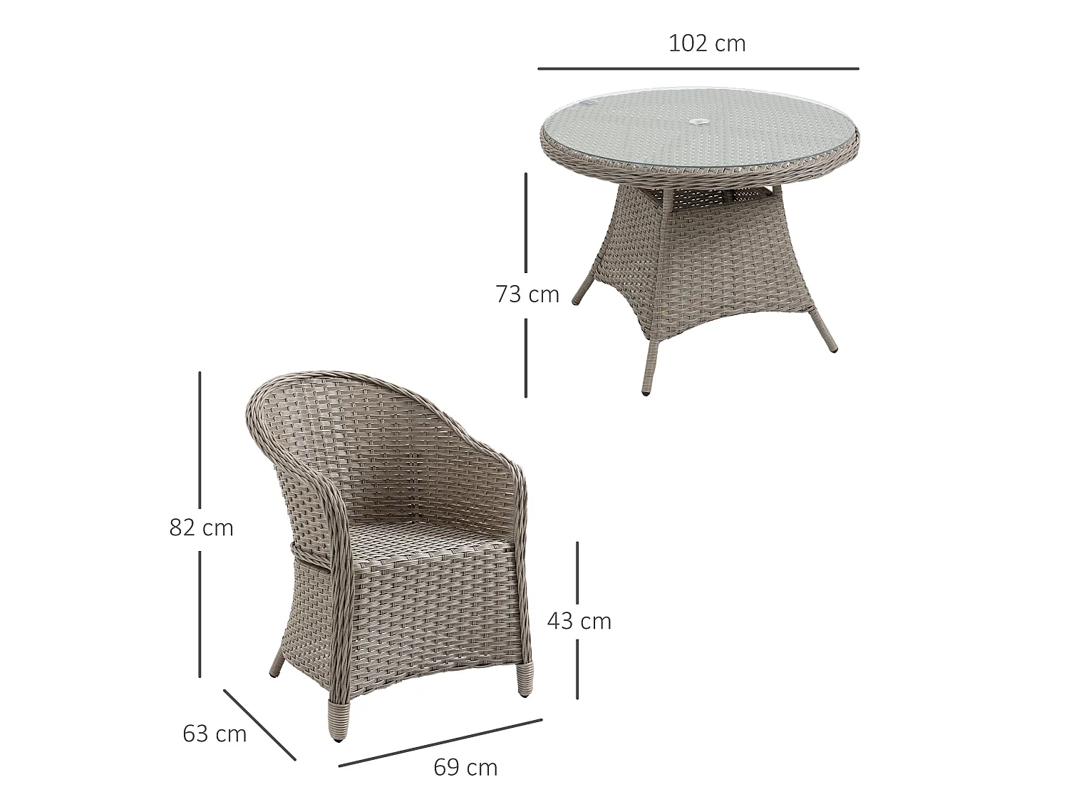 Vifi 4 Seater Outdoor Rattan Dining Set Grey with Glass Table and Cushions