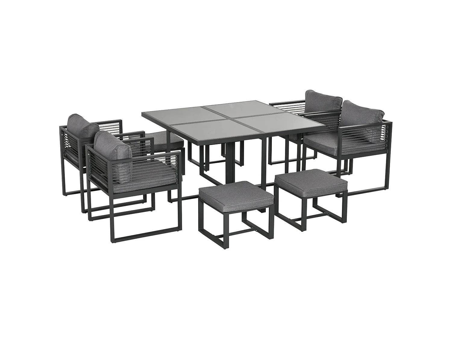 Sekalu 8 Seater Grey Rattan Rope and Aluminium Outdoor Dining Set with Glass Top Table