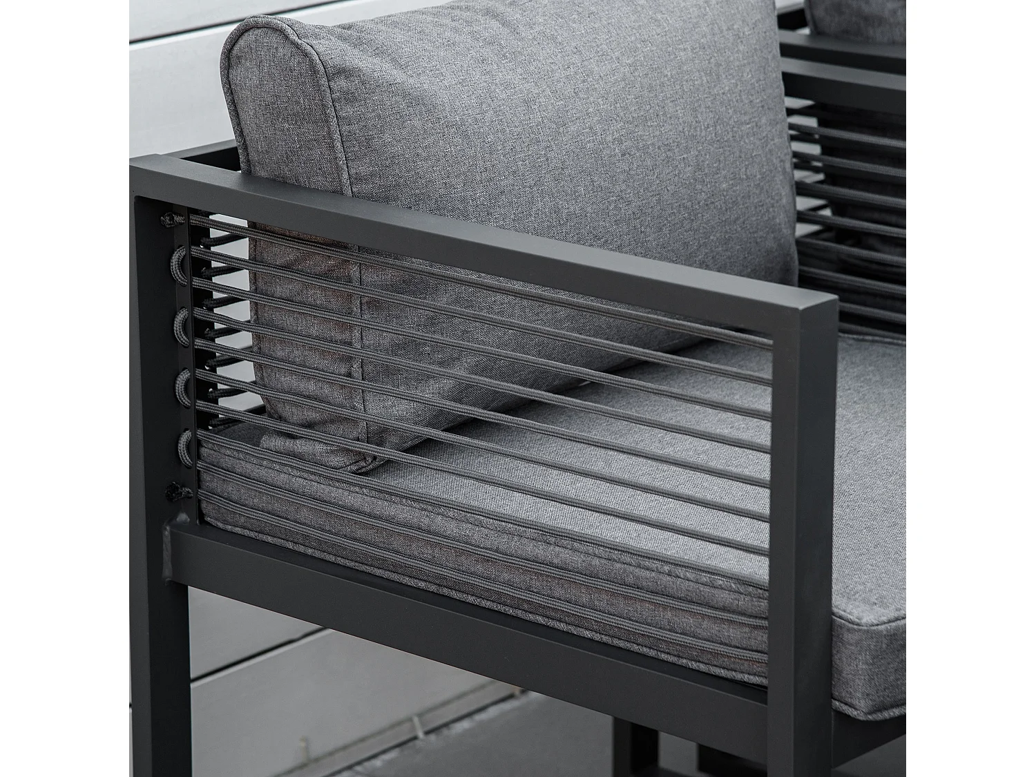 Sekalu 8 Seater Grey Rattan Rope and Aluminium Outdoor Dining Set with Glass Top Table