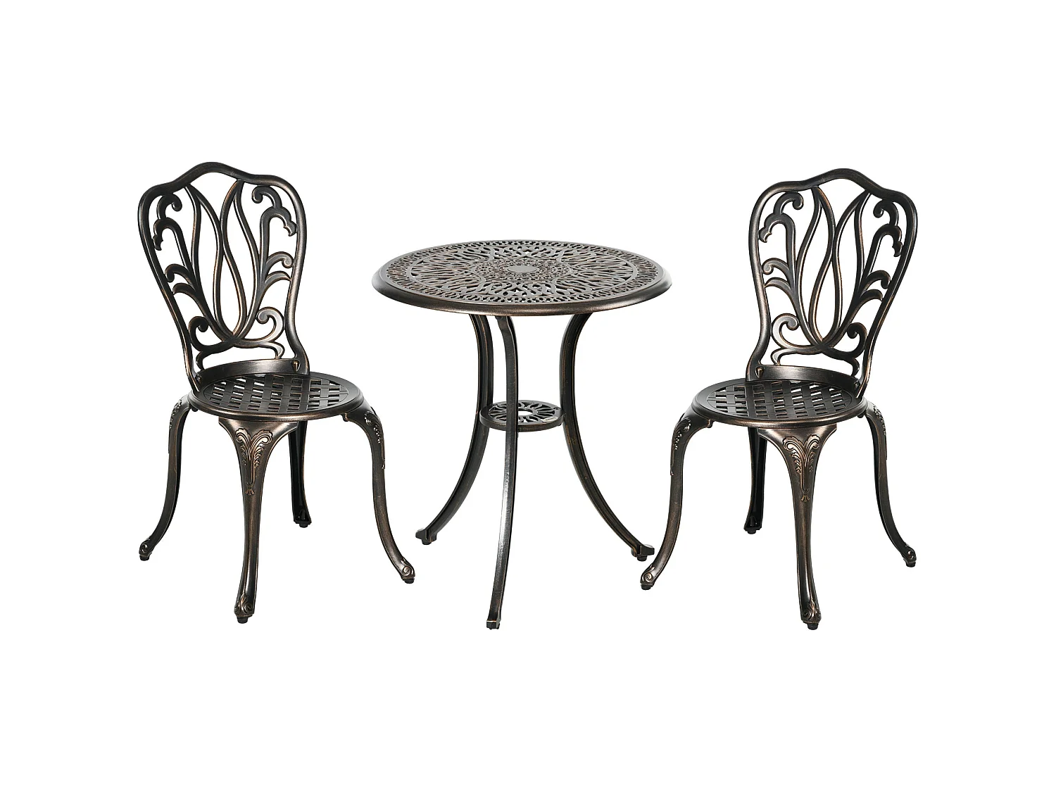 Niso 3 Piece Bronze Tone Aluminium Bistro Set Round Table with Parasol Hole and 2 Chairs