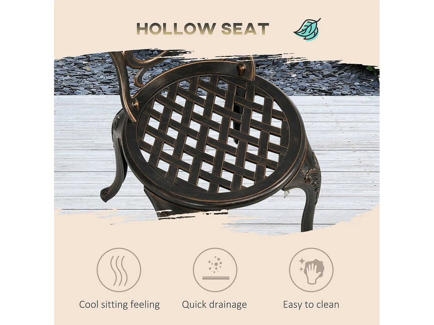Niso 3 Piece Bronze Tone Aluminium Bistro Set Round Table with Parasol Hole and 2 Chairs