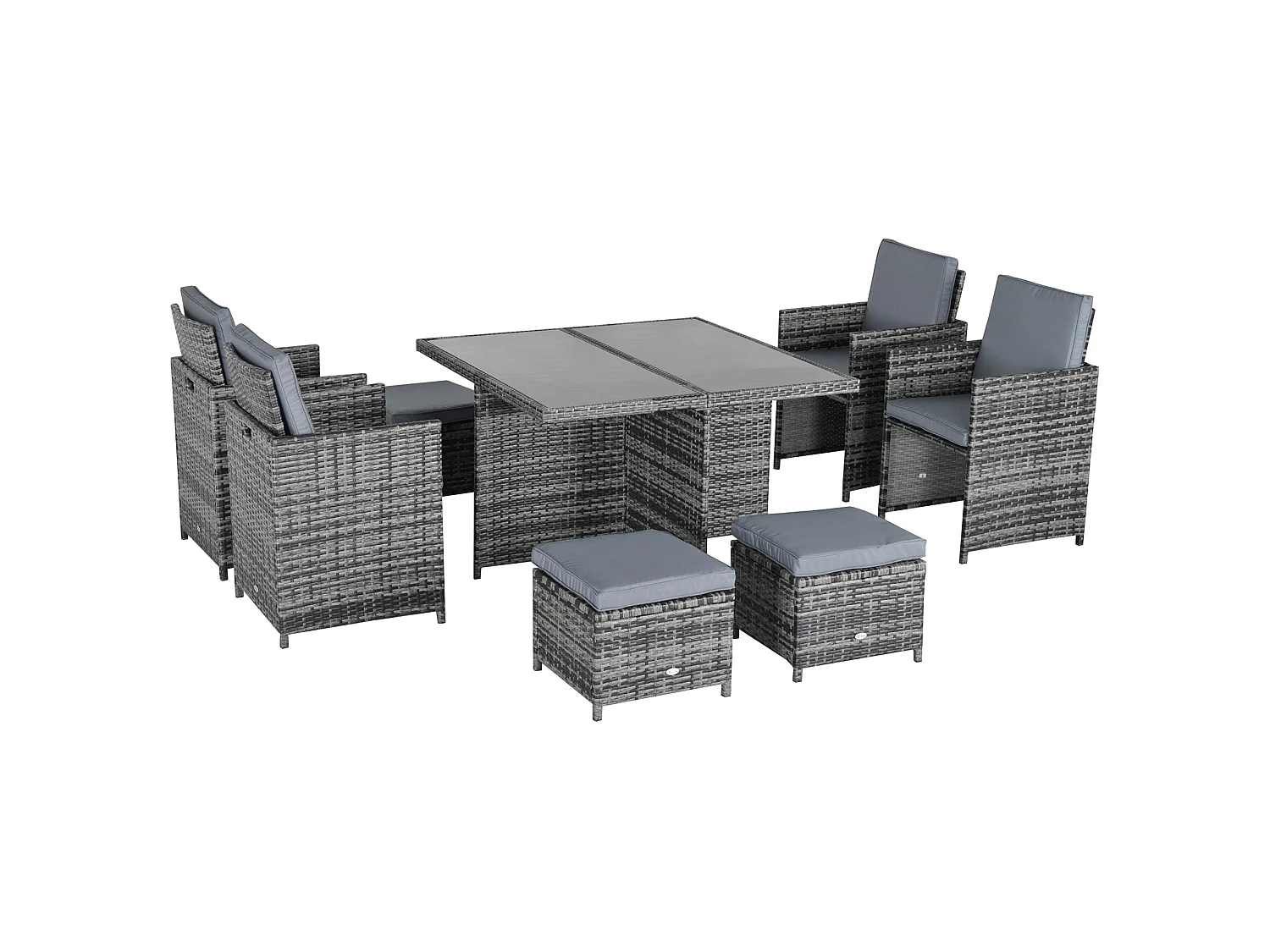 Noco Grey 8 Seater Outdoor Rattan Dining Set with Armchairs and Footstools
