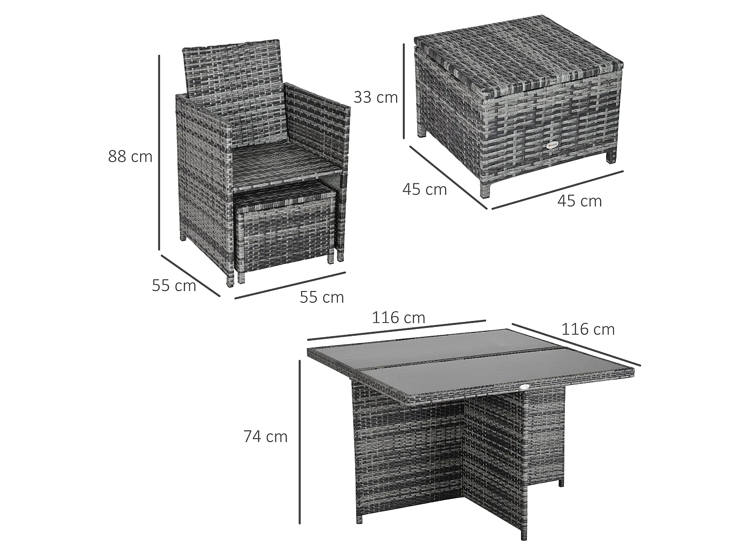 Noco Grey 8 Seater Outdoor Rattan Dining Set with Armchairs and Footstools