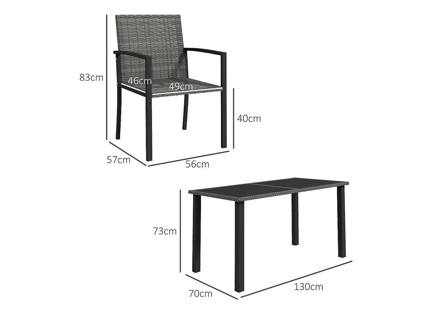 Pakeri Dark Grey 4 Seater Rattan Outdoor Dining Set with Tempered Glass Table