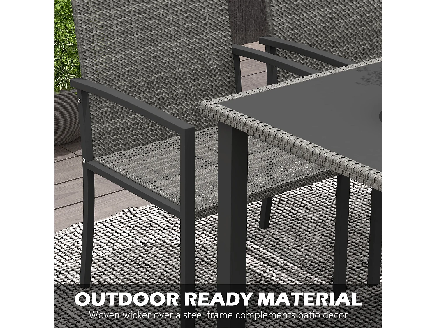 Pakeri Dark Grey 4 Seater Rattan Outdoor Dining Set with Tempered Glass Table