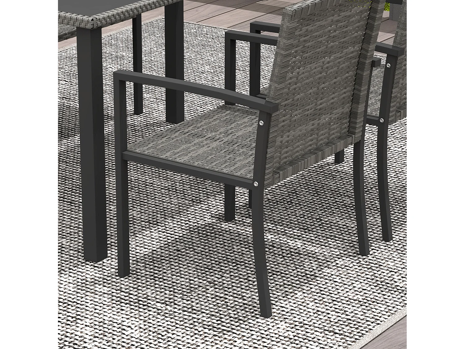 Pakeri Dark Grey 4 Seater Rattan Outdoor Dining Set with Tempered Glass Table