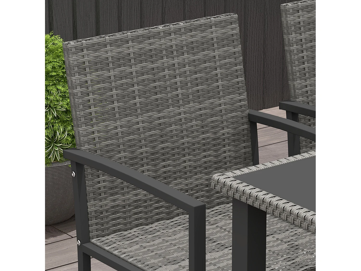 Pakeri Dark Grey 4 Seater Rattan Outdoor Dining Set with Tempered Glass Table
