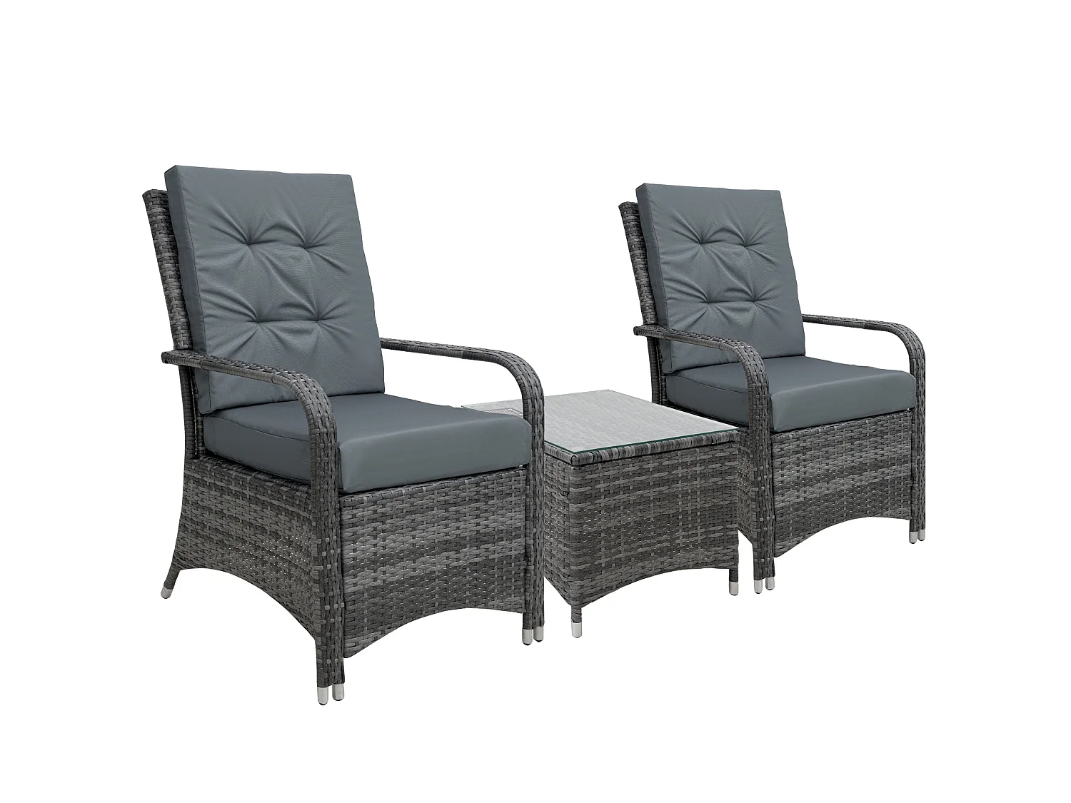 Lepano 2 Seater Grey Rattan Bistro Set with Cushioned Chairs and Glass Table