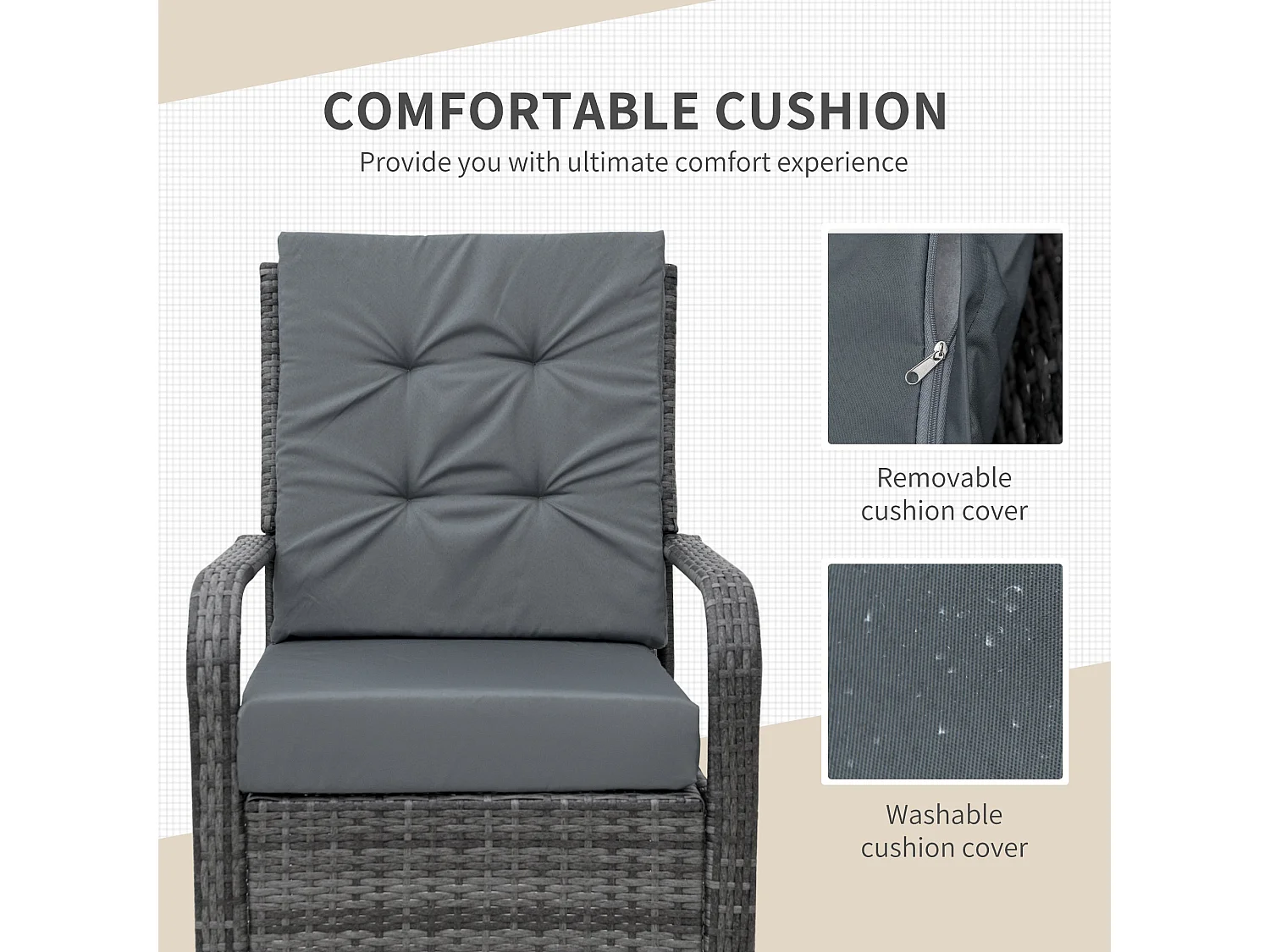 Lepano 2 Seater Grey Rattan Bistro Set with Cushioned Chairs and Glass Table