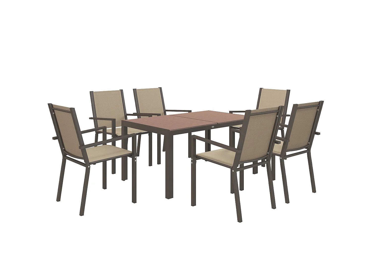 Basoli 6 Seater Garden Dining Set Khaki Mesh Chairs with Brown Rectangular Table