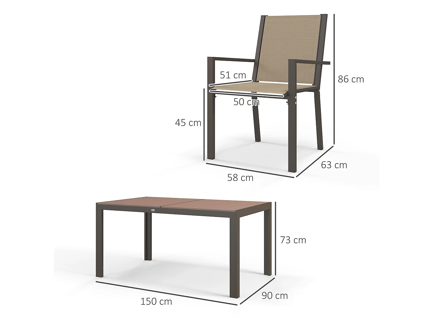 Basoli 6 Seater Garden Dining Set Khaki Mesh Chairs with Brown Rectangular Table
