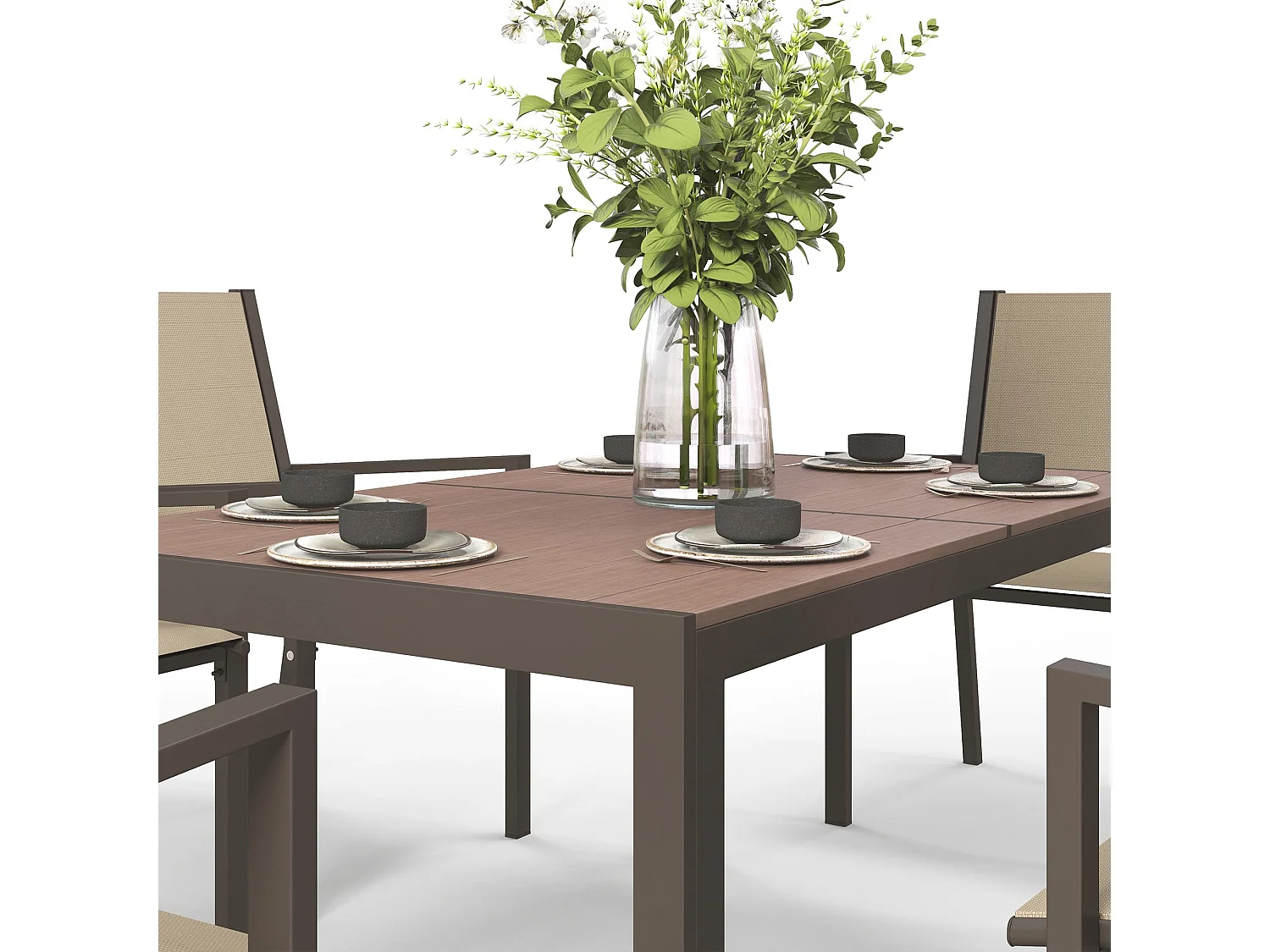 Basoli 6 Seater Garden Dining Set Khaki Mesh Chairs with Brown Rectangular Table