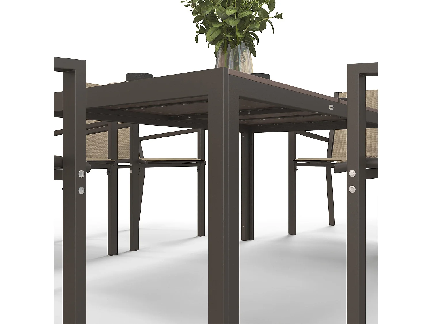 Basoli 6 Seater Garden Dining Set Khaki Mesh Chairs with Brown Rectangular Table