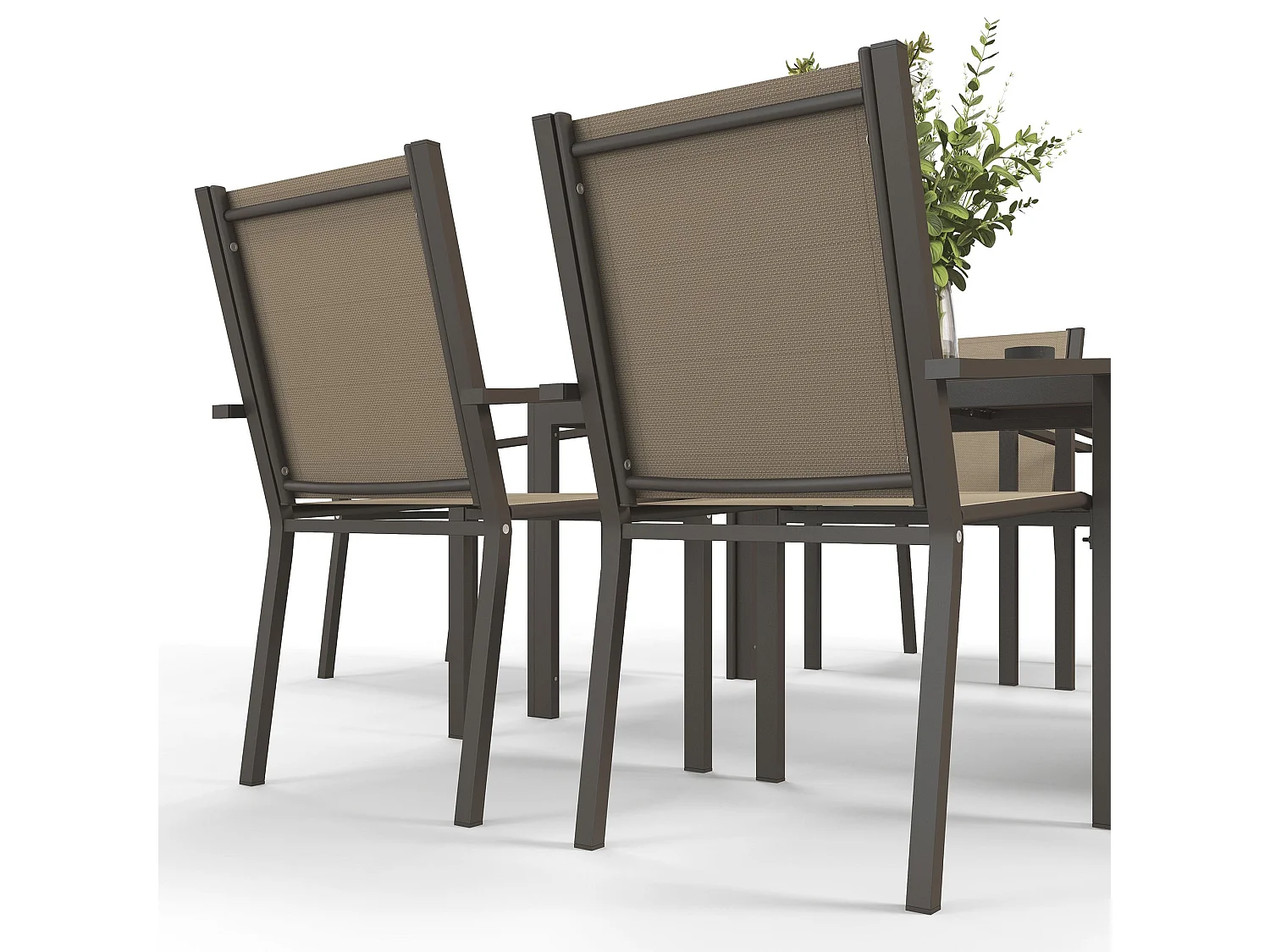 Basoli 6 Seater Garden Dining Set Khaki Mesh Chairs with Brown Rectangular Table