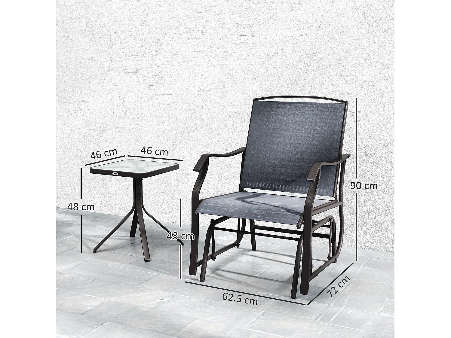 Banafa 3 Piece Outdoor Glider Bistro Set 2 Chairs and Table Grey