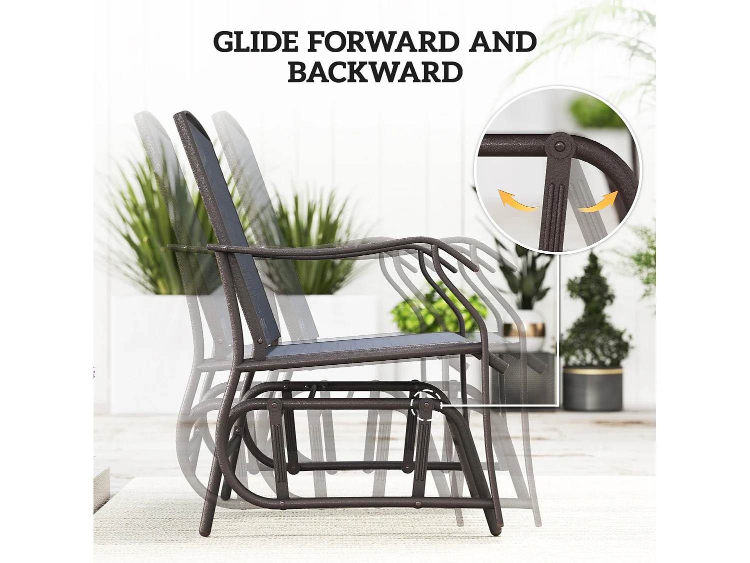 Banafa 3 Piece Outdoor Glider Bistro Set 2 Chairs and Table Grey