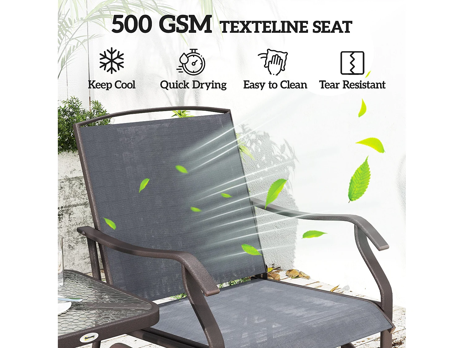 Banafa 3 Piece Outdoor Glider Bistro Set 2 Chairs and Table Grey