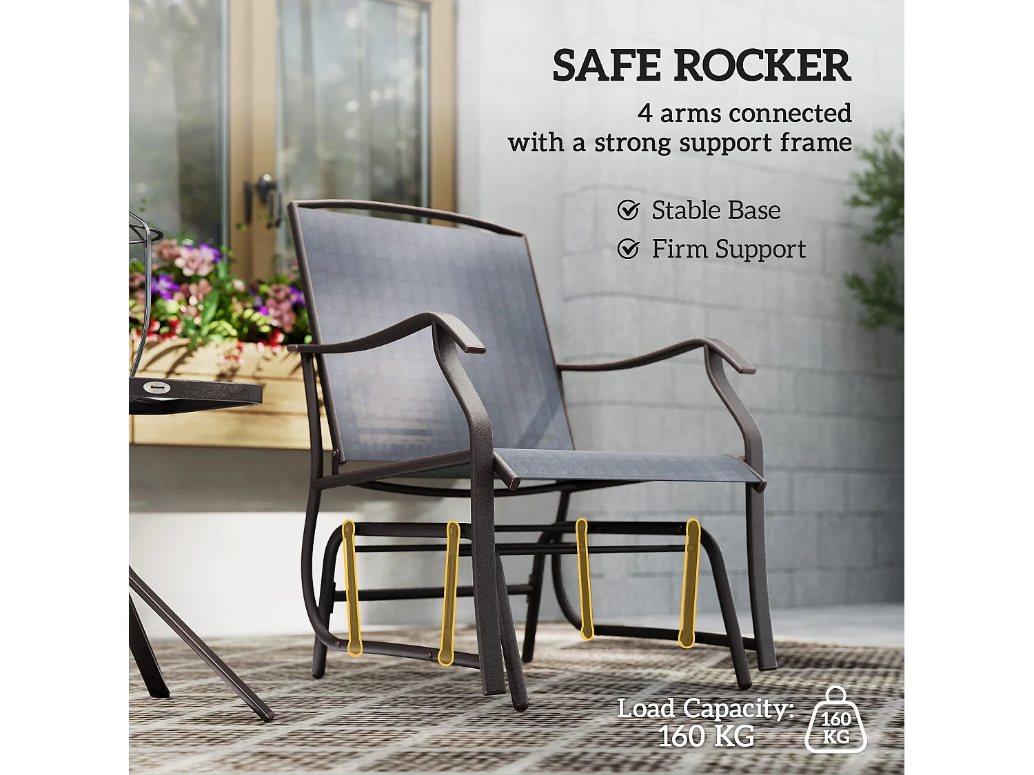 Banafa 3 Piece Outdoor Glider Bistro Set 2 Chairs and Table Grey