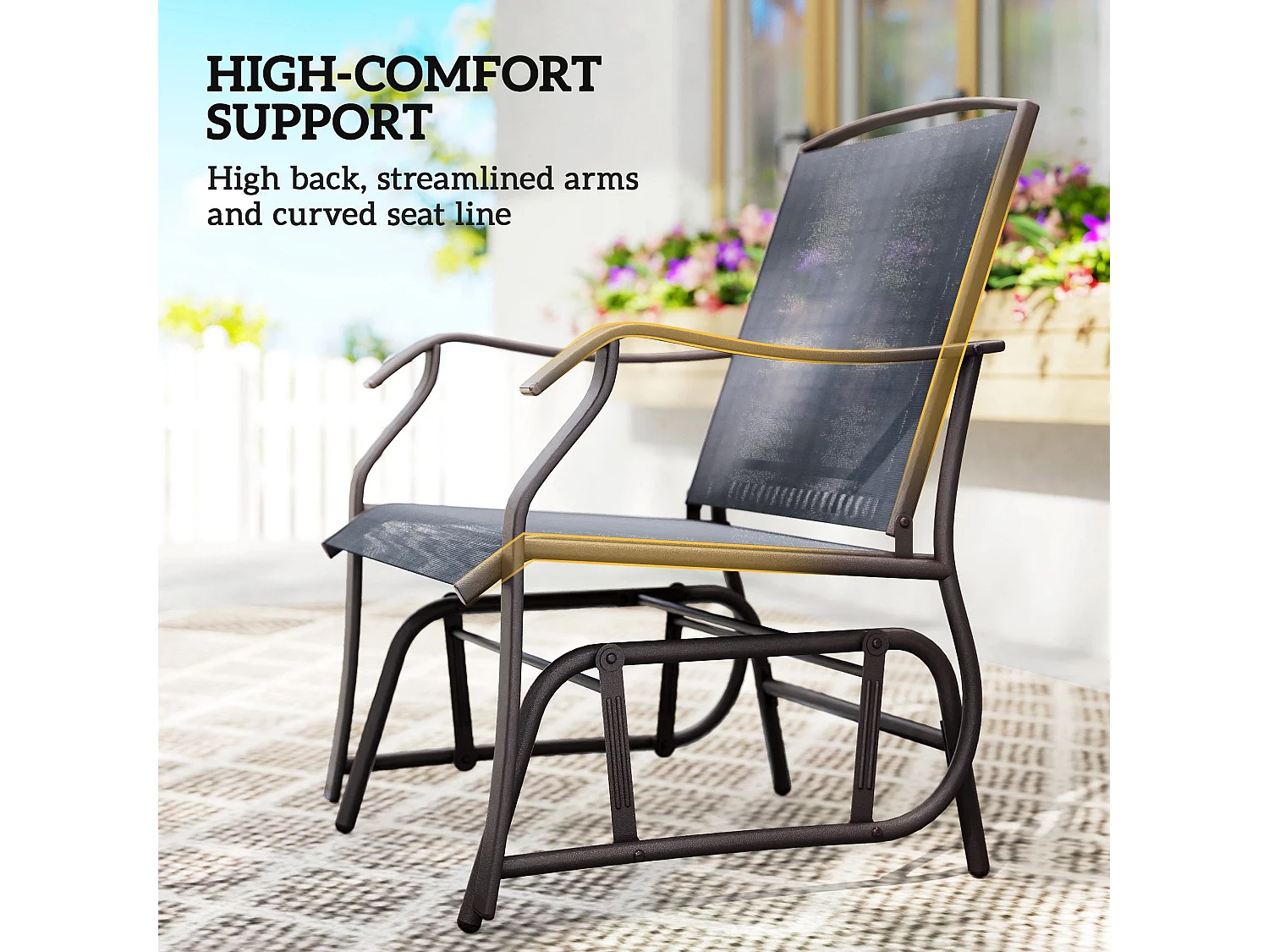 Banafa 3 Piece Outdoor Glider Bistro Set 2 Chairs and Table Grey