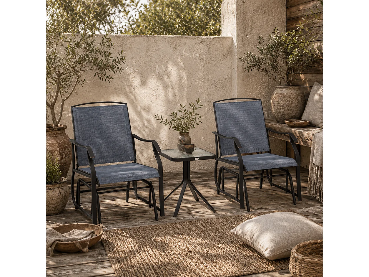 Banafa 3 Piece Outdoor Glider Bistro Set 2 Chairs and Table Grey