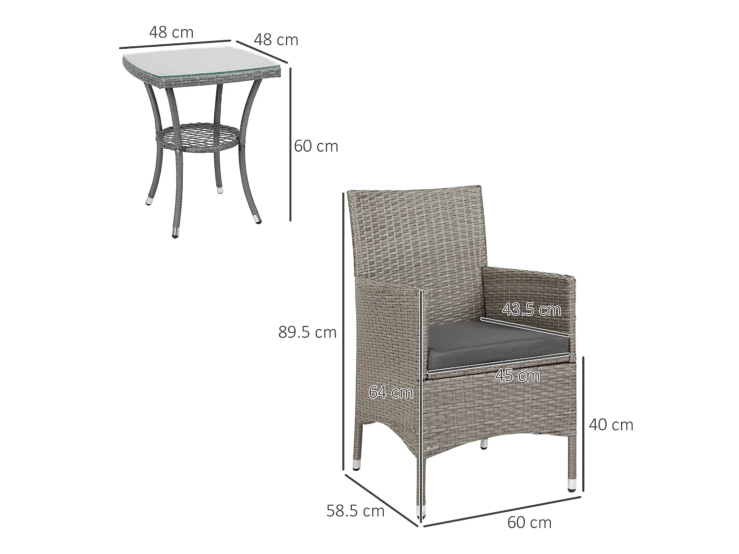 Ranoyo Ziba Grey 3 Piece Rattan Garden Bistro Set with 2 Tier Coffee Table