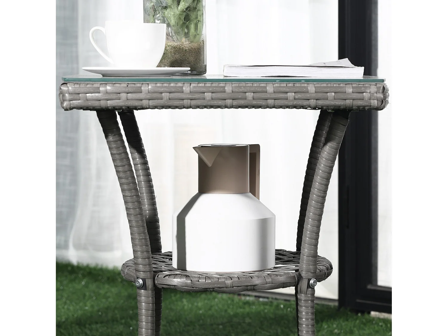 Ranoyo Ziba Grey 3 Piece Rattan Garden Bistro Set with 2 Tier Coffee Table