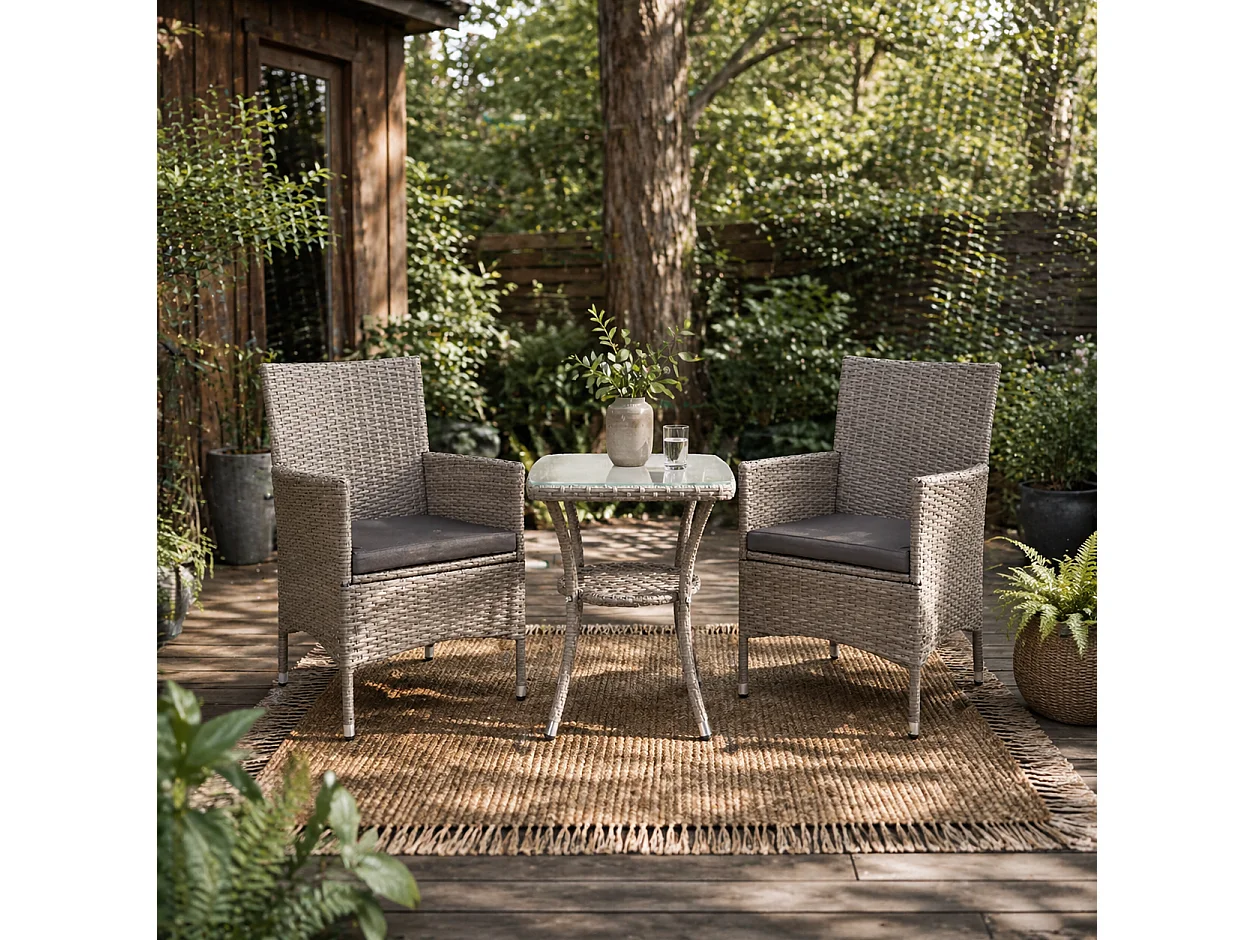 Ranoyo Ziba Grey 3 Piece Rattan Garden Bistro Set with 2 Tier Coffee Table