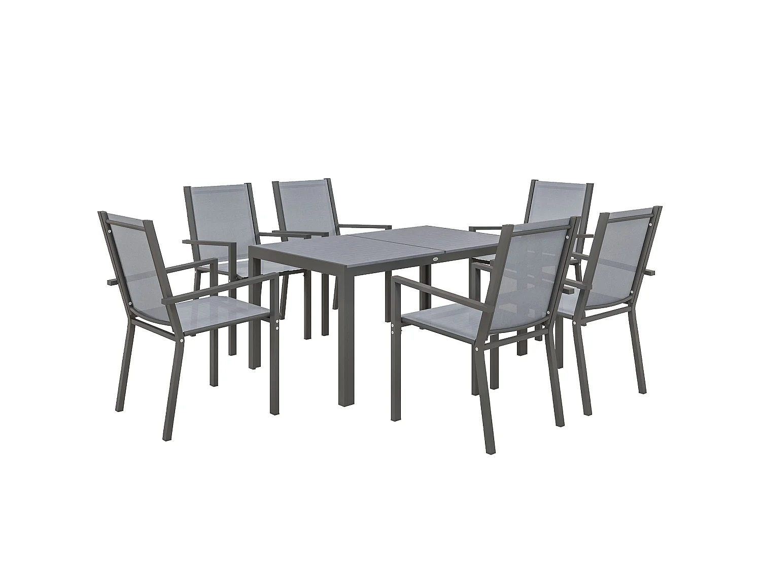Lani 6 Seater Light Grey Mesh Garden Dining Set with Rectangular Table