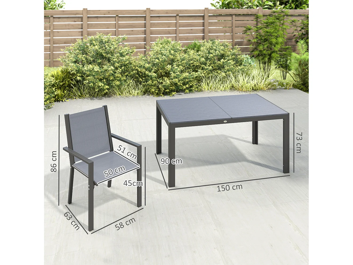 Lani 6 Seater Light Grey Mesh Garden Dining Set with Rectangular Table