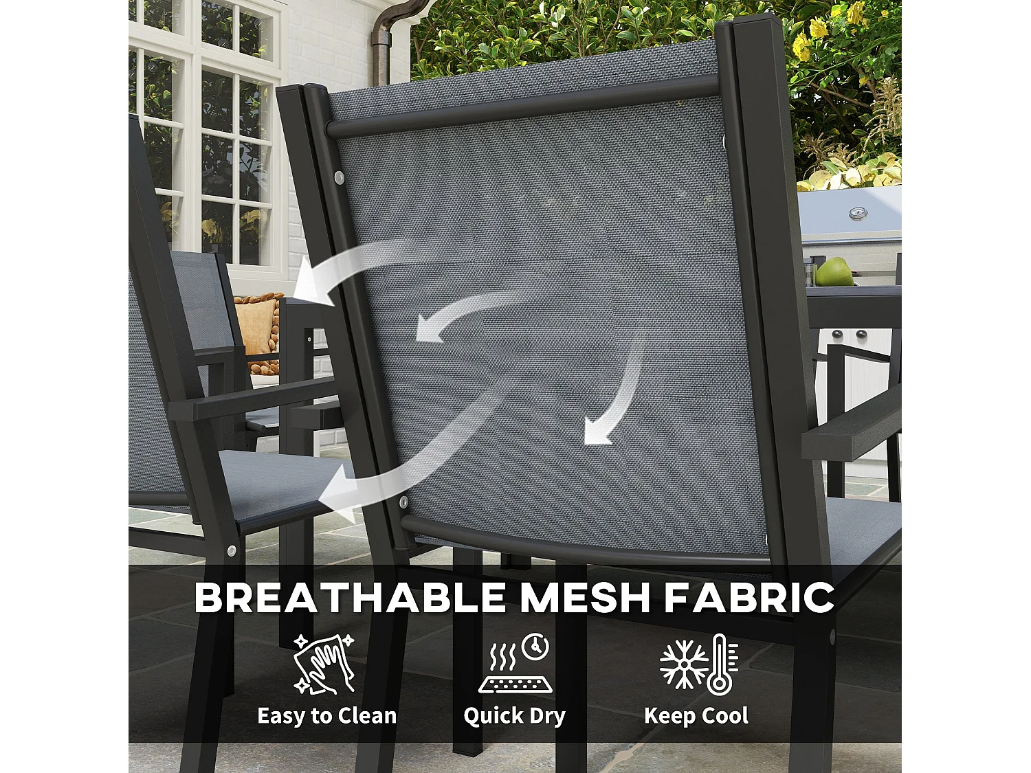 Lani 6 Seater Light Grey Mesh Garden Dining Set with Rectangular Table