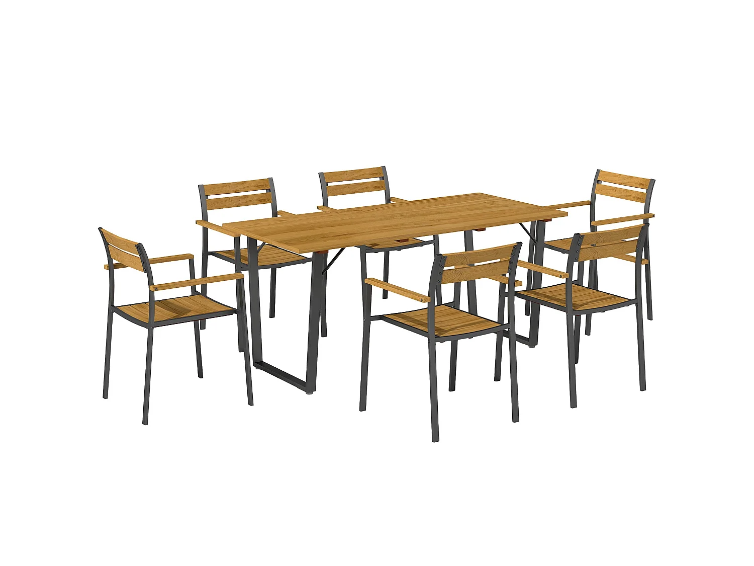 Mafi 6 Seater Wood Panel Outdoor Dining Set Slatted Chairs 175 x 80 x 75cm